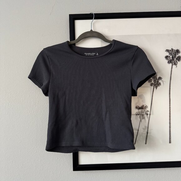Abercrombie & Fitch | EUC Gray Short Sleeve Ribbed Crop Top Size Medium - Picture 4 of 7